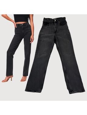 Abercrombie 90s Straight Jeans High Rise Black Wash 26